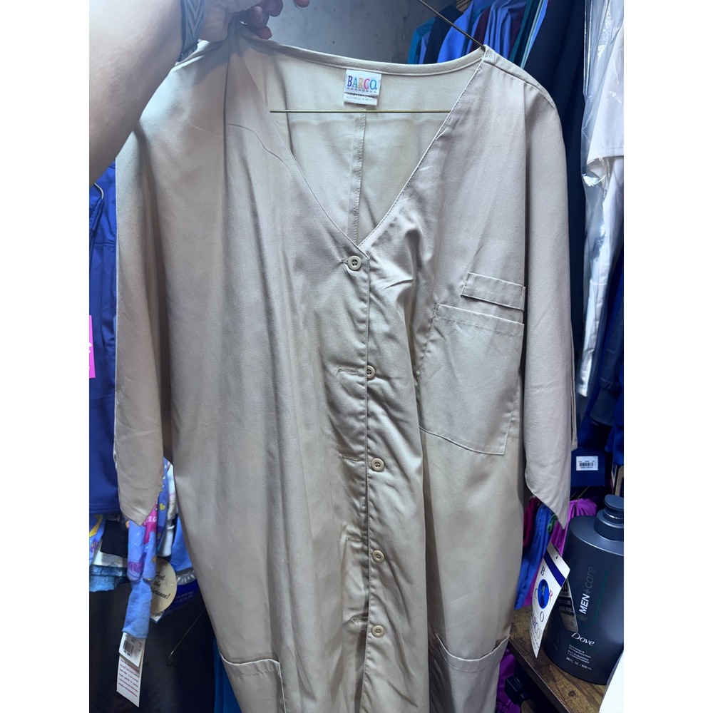 Barco Uniforms Womens 4XL Khaki Tan Button Front Scrub Top Visa Fabric SG119X